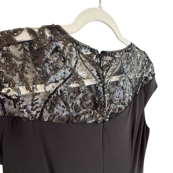 Adrianna Papell Black Sequin ILLUSION PLUNGE Lace MAXI Gown Dress WOMEN 4 - Picture 10 of 16